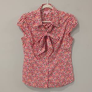Lilly Pulitzer Tie Front Blouse Cap Sleeve Button Front‎ Cotton Floral size 12